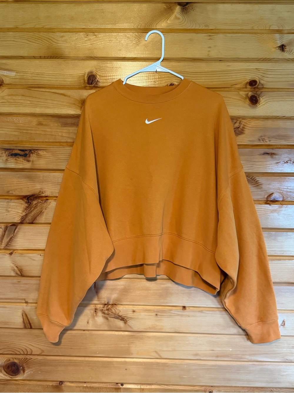 Nike Women's Mustard Yellow Phoenix Oversized Cropped Crewneck Sweatshirt